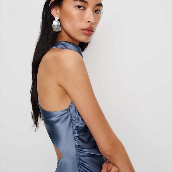 New Reformation Casette Silk Dress Cornflower - Picture 3 of 7